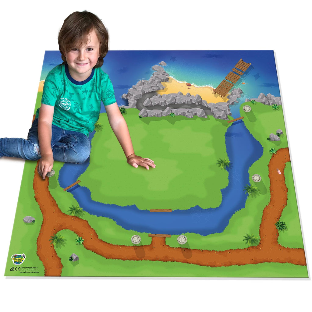 Castle Adventure Playmat for Kids – Medieval Kingdom Floor Play Scene Compatible with Toy Figures, Knights & Building Toys, 85 x 85cm