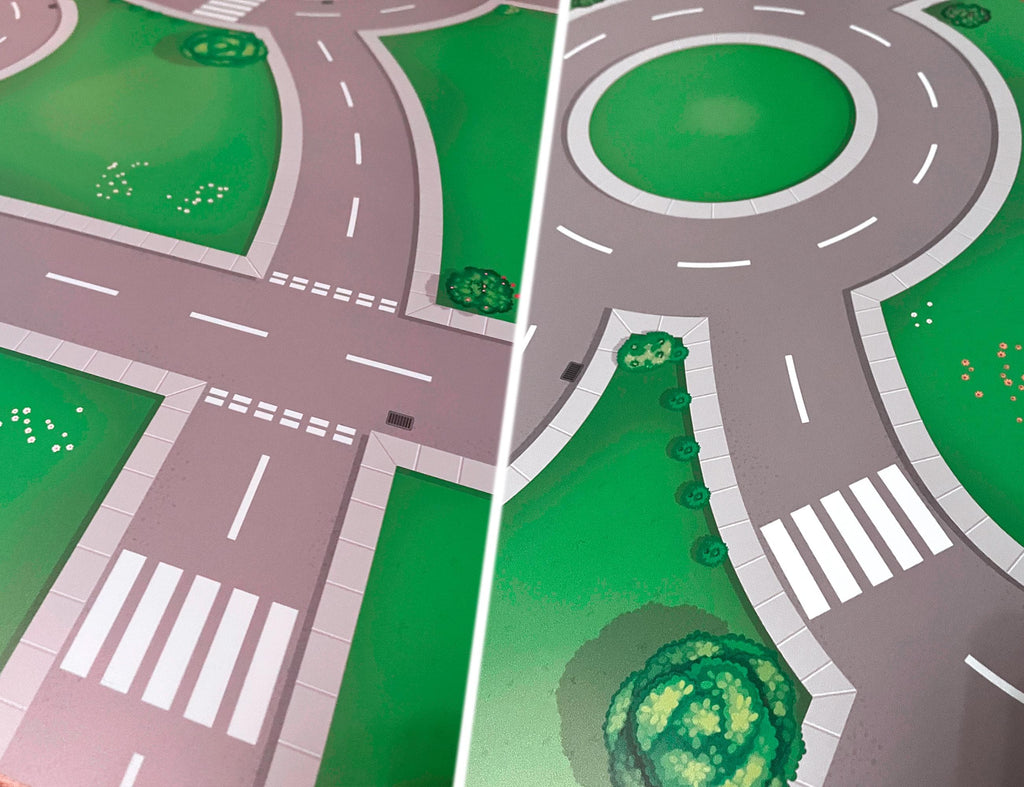 Roads Playmat for Toy Cars and buildings 85x85cm Road Town play Mat with Roundabout & Junctions combine with more for larger play area
