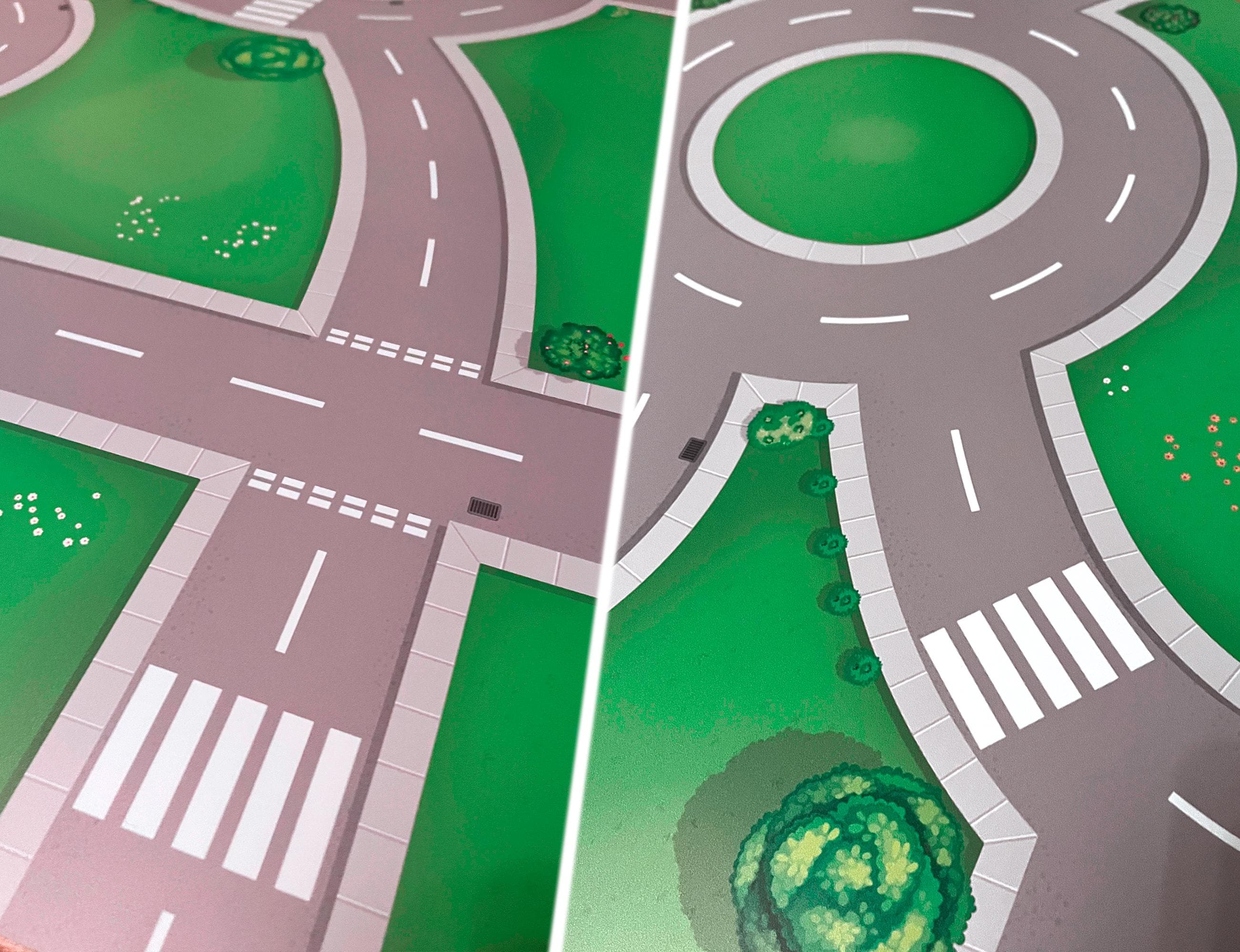 Roads Playmat for Toy Cars and buildings 85x85cm Road Town play Mat with Roundabout & Junctions combine with more for larger play area
