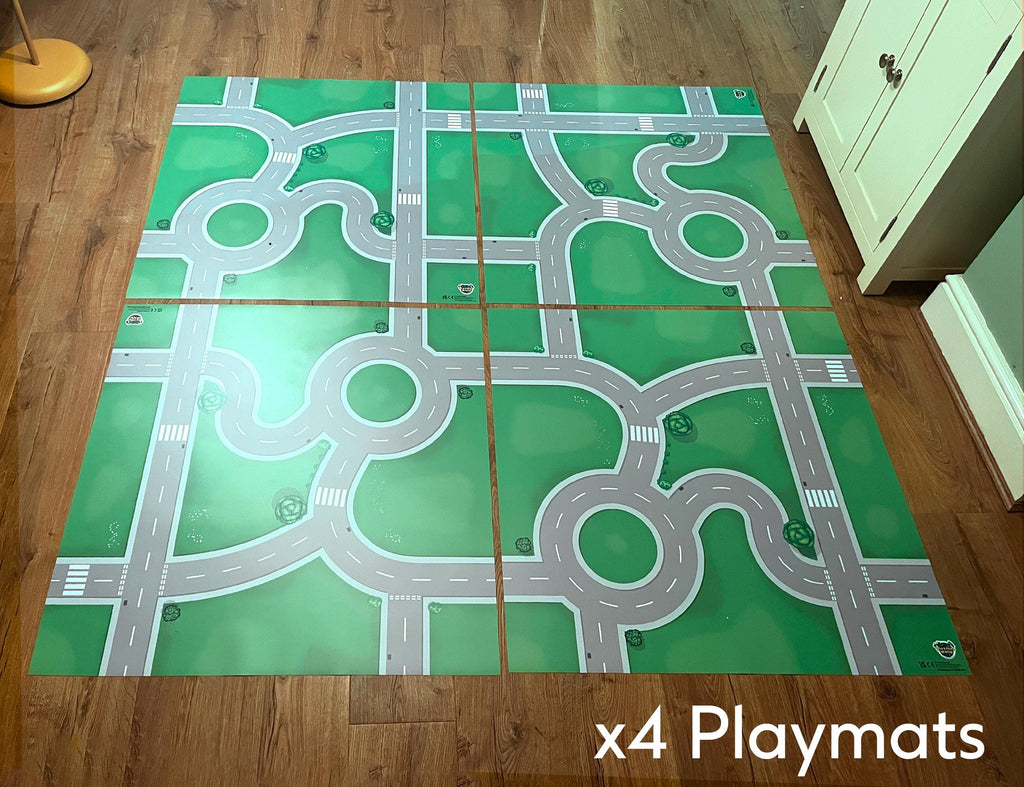 Roads Playmat for Toy Cars and buildings 85x85cm Road Town play Mat with Roundabout & Junctions combine with more for larger play area