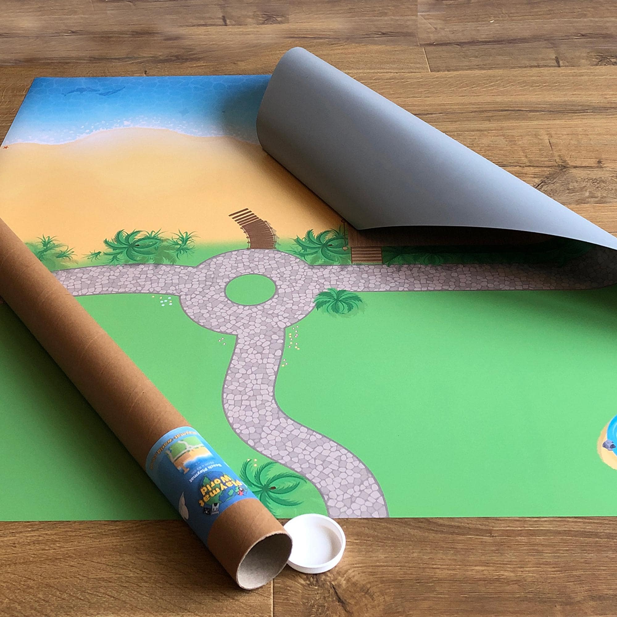 Beach Resort Playmat for Kids, Seaside & Ocean Adventure Playmat, Floor Scene Compatible with Toy Figures and Building Bricks, 85 x 85cm
