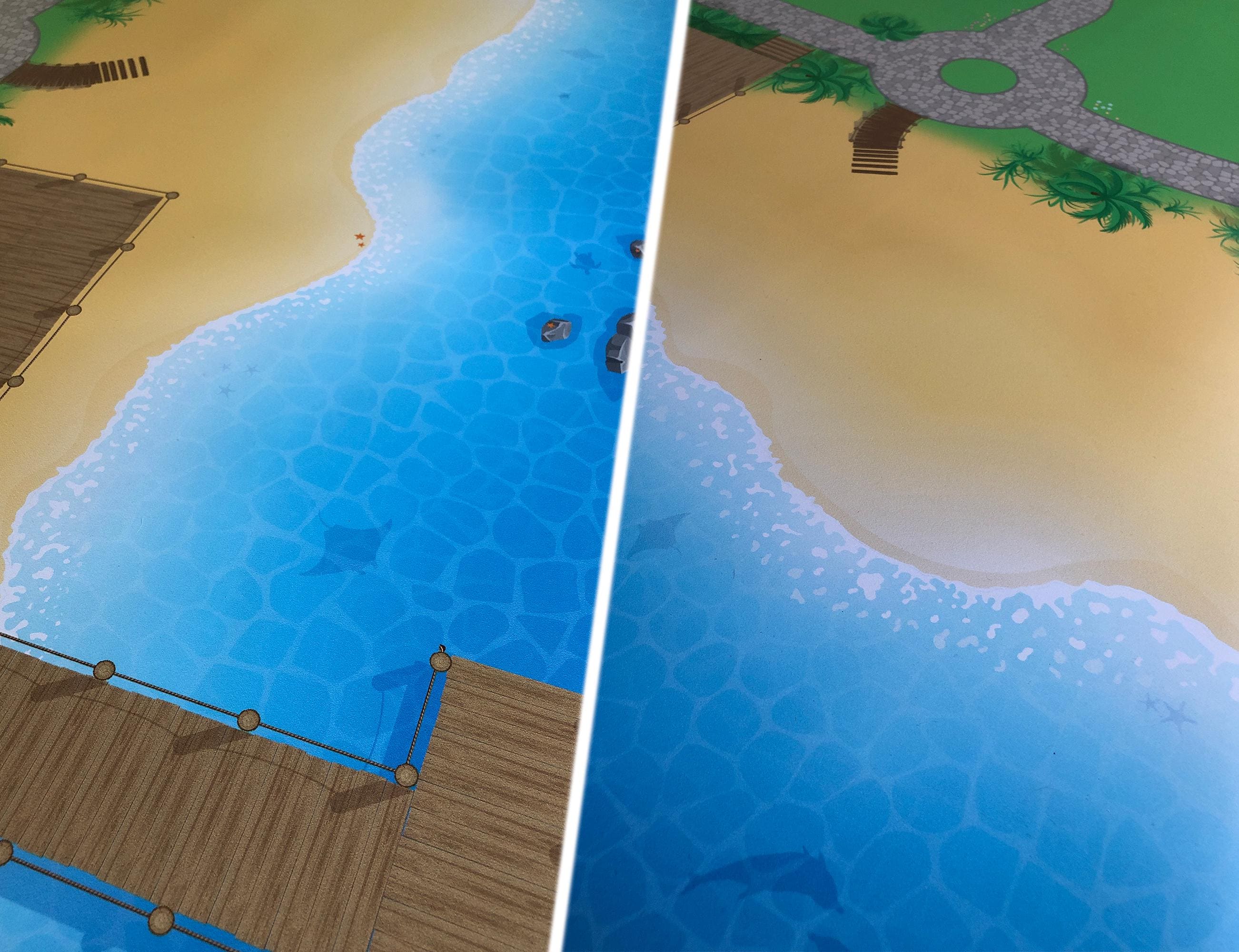 Beach Resort Playmat for Kids, Seaside & Ocean Adventure Playmat, Floor Scene Compatible with Toy Figures and Building Bricks, 85 x 85cm