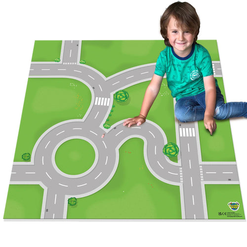 Roads Playmat for Toy Cars and buildings 85x85cm Road Town play Mat with Roundabout & Junctions combine with more for larger play area