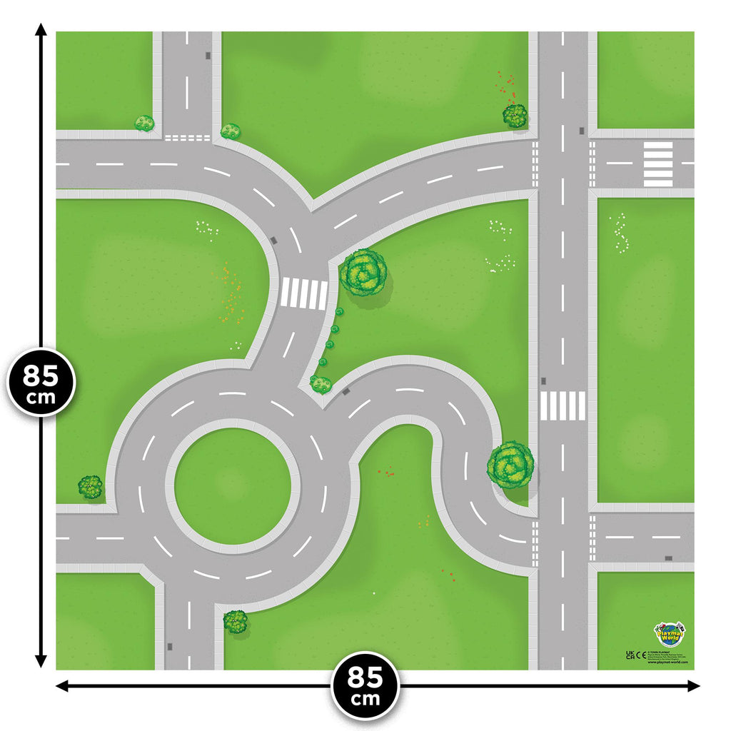Roads Playmat for Toy Cars and buildings 85x85cm Road Town play Mat with Roundabout & Junctions combine with more for larger play area