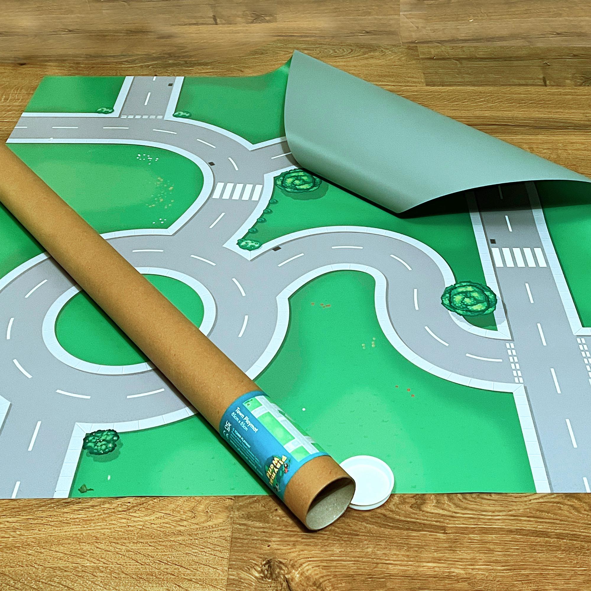Roads Playmat for Toy Cars and buildings 85x85cm Road Town play Mat with Roundabout & Junctions combine with more for larger play area