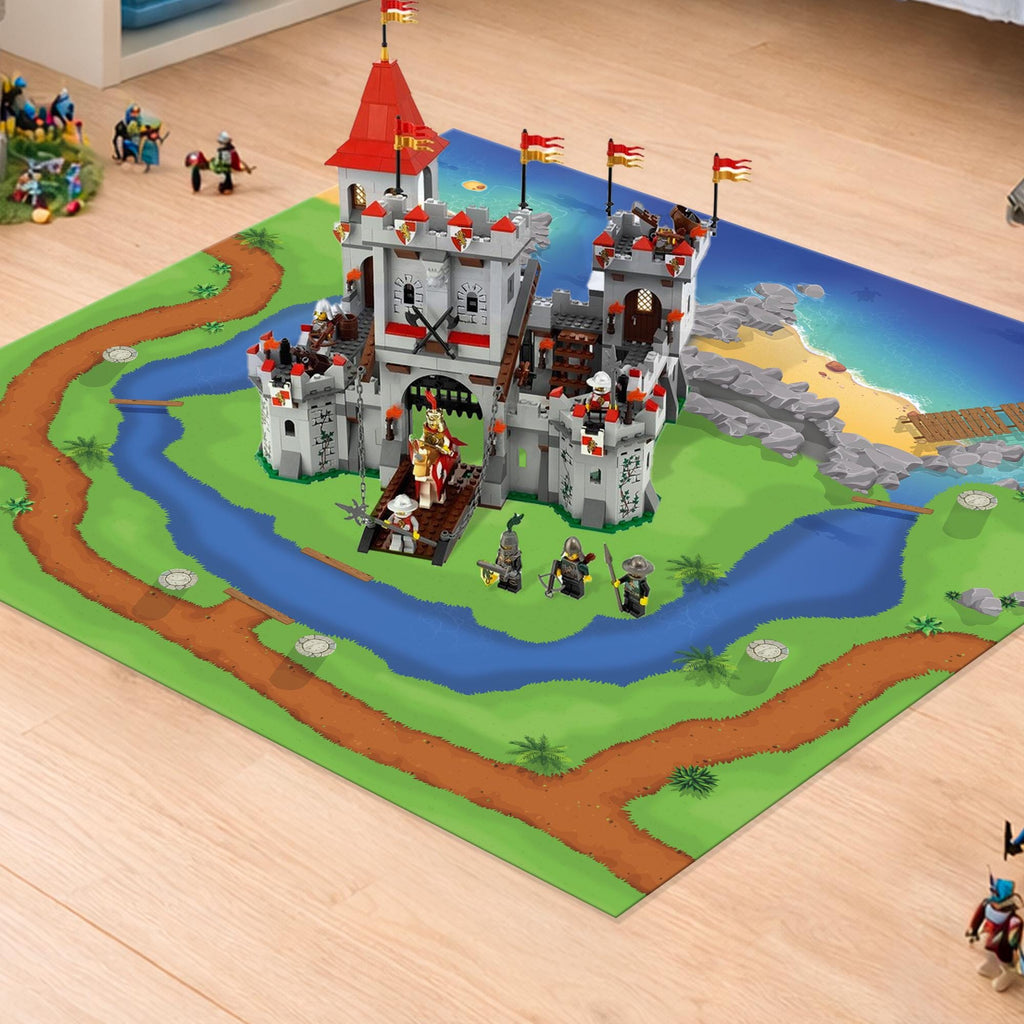 Castle Adventure Playmat for Kids – Medieval Kingdom Floor Play Scene Compatible with Toy Figures, Knights & Building Toys, 85 x 85cm
