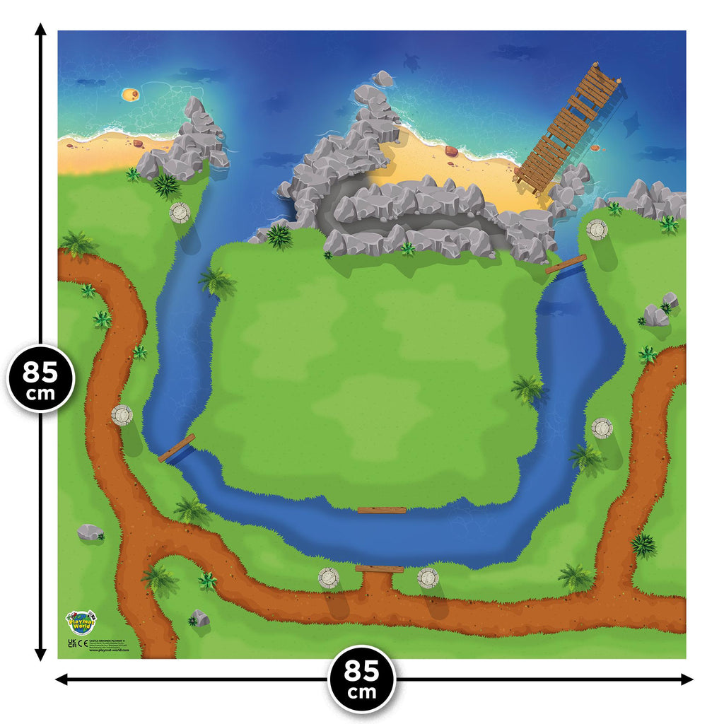 Castle Adventure Playmat for Kids – Medieval Kingdom Floor Play Scene Compatible with Toy Figures, Knights & Building Toys, 85 x 85cm